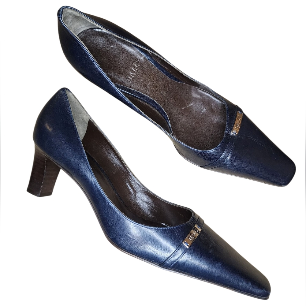 BALLY Navy Kid Leather Luca Heels, size 7